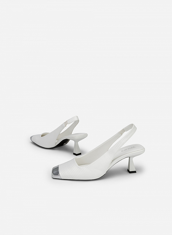 Giày Slingback Mũi Vuông Bọc Metallic - BMN 0555 - Màu Trắng - VASCARA