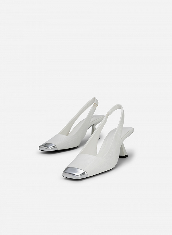 Giày Slingback Mũi Vuông Bọc Metallic - BMN 0555 - Màu Trắng - VASCARA