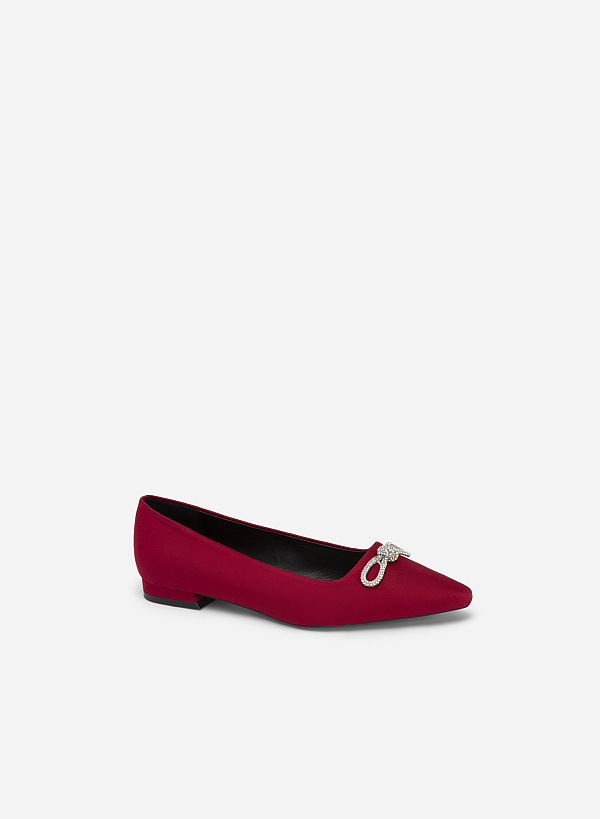Bow Tie Décor Pointed Toe Ballerinas - HIG 0563 - Bordeaux