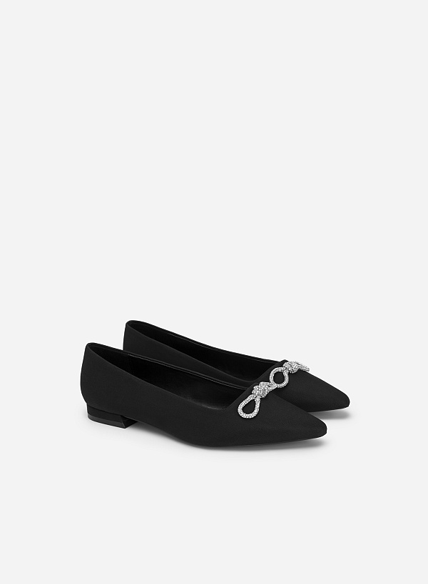 Bow Tie Décor Pointed Toe Ballerinas - HIG 0563 - Black - VASCARA