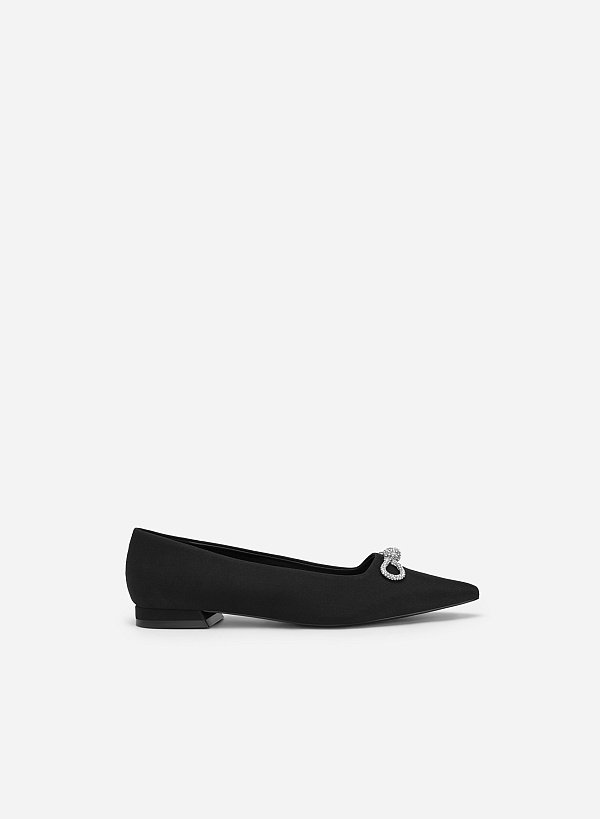 Bow Tie Décor Pointed Toe Ballerinas - HIG 0563 - Black - VASCARA