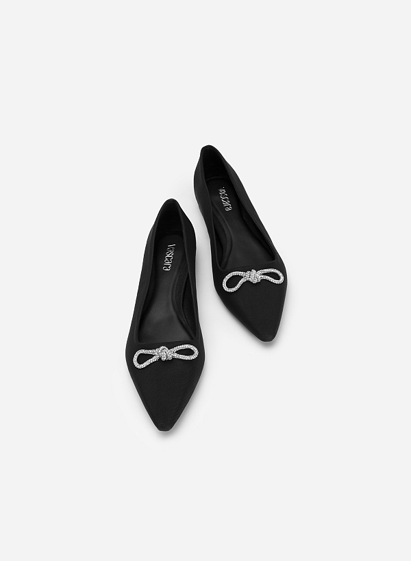 Bow Tie Décor Pointed Toe Ballerinas - HIG 0563 - Black - VASCARA