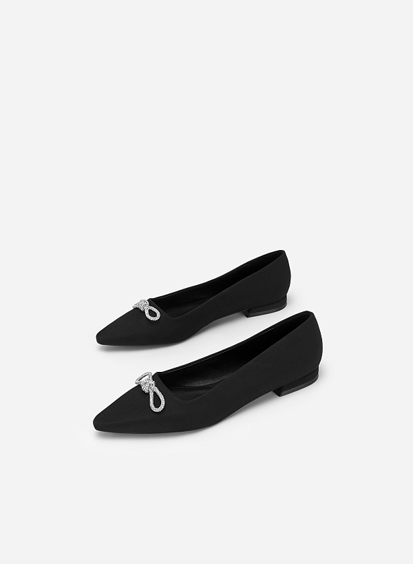 Bow Tie Décor Pointed Toe Ballerinas - HIG 0563 - Black - VASCARA