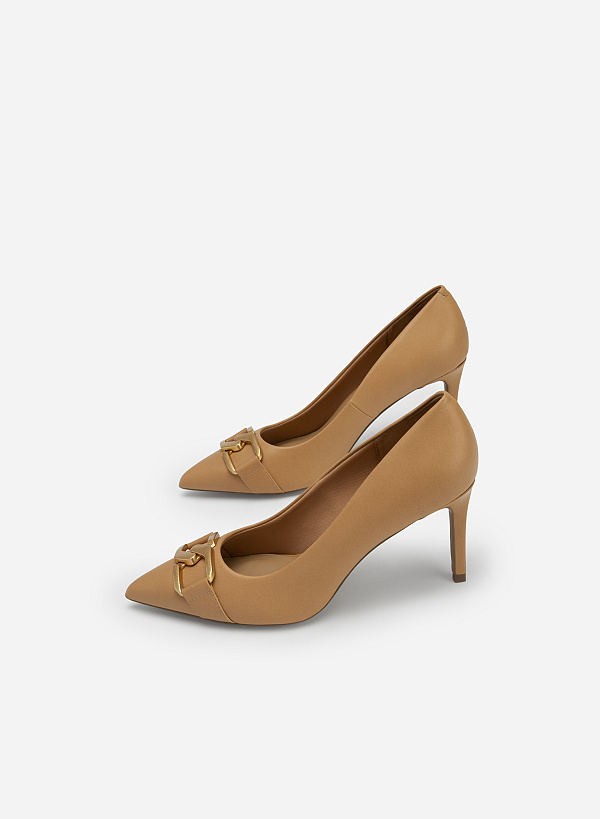 Golden Chain Link Décor Pointed Toe Pumps - HIG 0567 - Light Brown - VASCARA