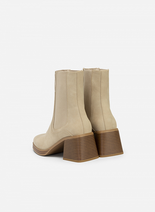 All-day comfort chelsea boots gót trụ - BOT 0925 - Màu be - VASCARA