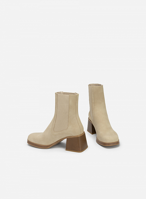 All-day comfort chelsea boots gót trụ - BOT 0925 - Màu be - VASCARA