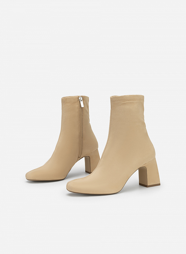All-day comfort mid ankle boots gót trụ - BOT 0926 - Màu be - VASCARA
