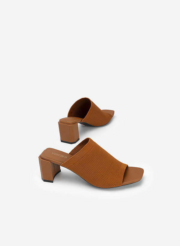 Knitted Large Canvas Strap Mules - MUL 0176 - Brown - VASCARA