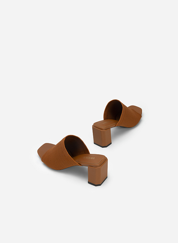 Knitted Large Canvas Strap Mules - MUL 0176 - Brown - VASCARA