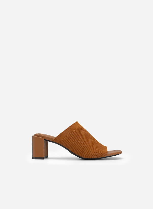 Knitted Large Canvas Strap Mules - MUL 0176 - Brown