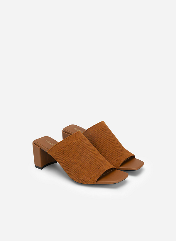 Knitted Large Canvas Strap Mules - MUL 0176 - Brown - VASCARA