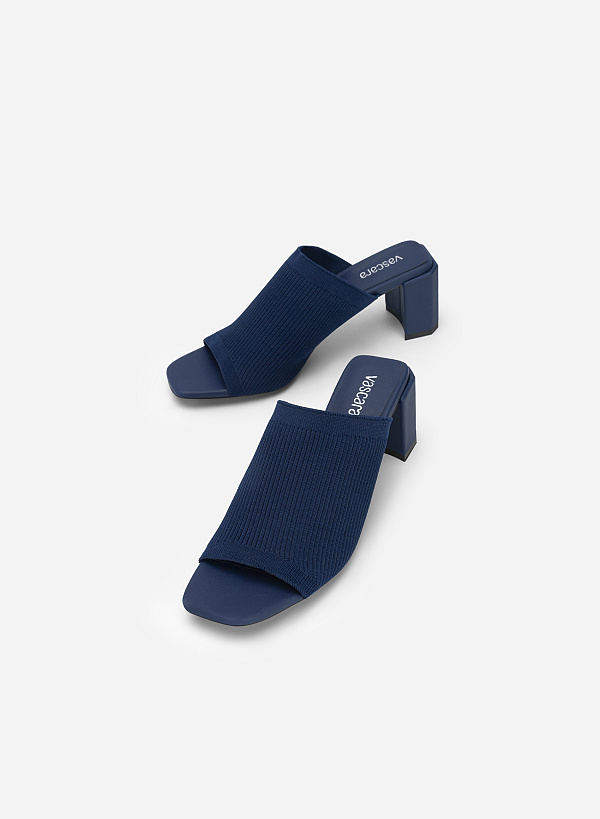 Knitted Large Canvas Strap Mules - MUL 0176 - Dark Blue - VASCARA