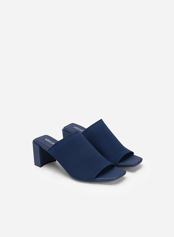 Knitted Large Canvas Strap Mules - MUL 0176 - Dark Blue - VASCARA