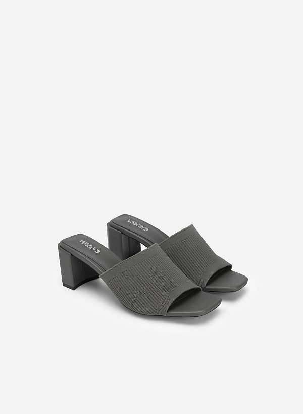 Knitted Canvas Strap Block Heel Mules - MUL 0177 - Gray - VASCARA