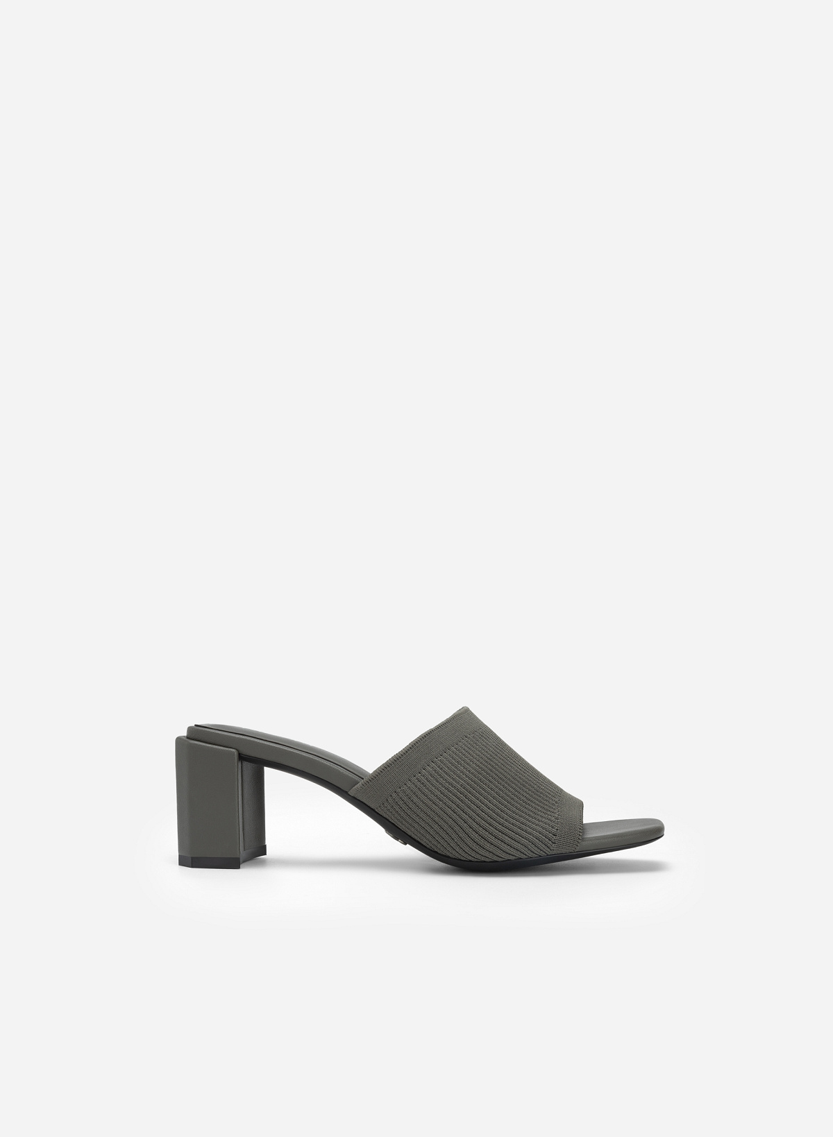 Knitted Canvas Strap Block Heel Mules - MUL 0177 - Gray - vascara.com