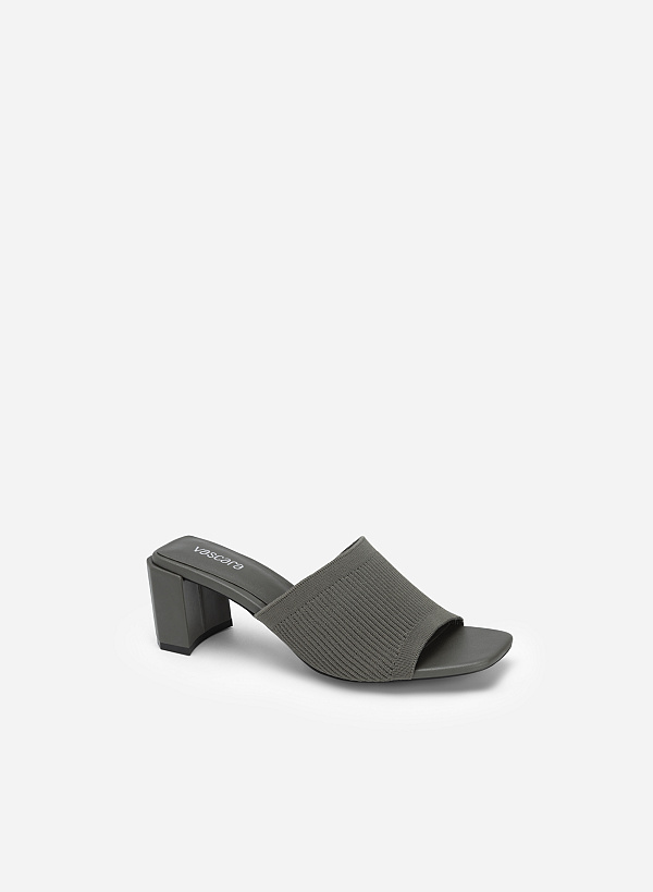 Knitted Canvas Strap Block Heel Mules - MUL 0177 - Gray - VASCARA