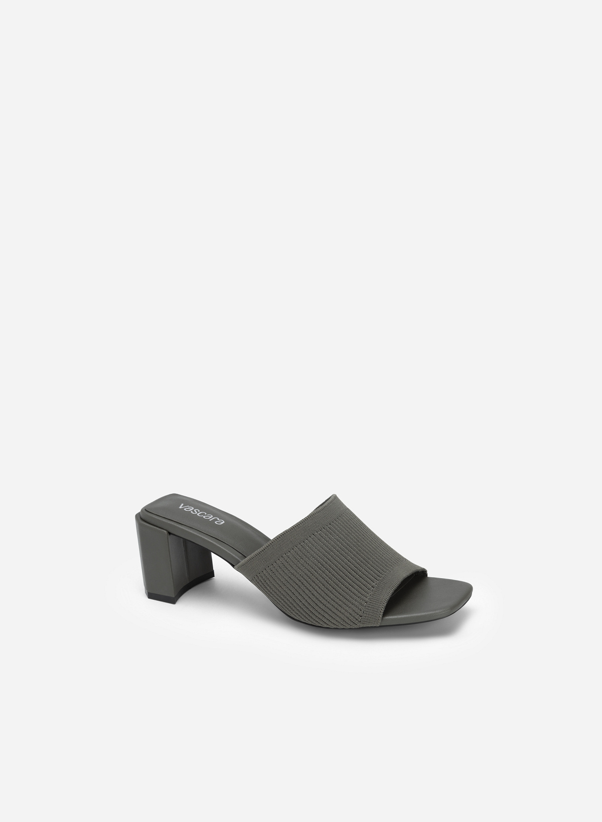 Knitted Canvas Strap Block Heel Mules - MUL 0177 - Gray - vascara.com