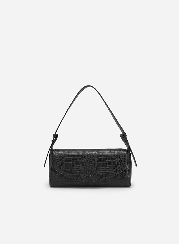 ワニ柄ストラップ付ハンドバッグ - SAC 0308 - ブラック