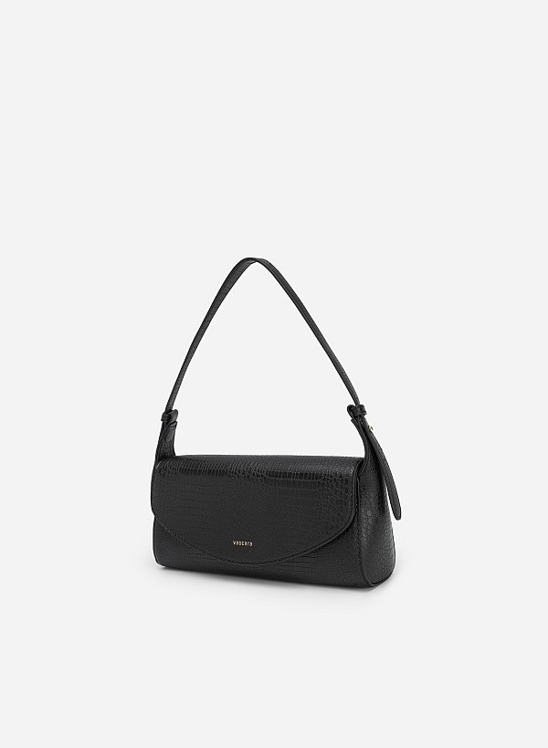 ワニ柄ストラップ付ハンドバッグ - SAC 0308 - ブラック - VASCARA