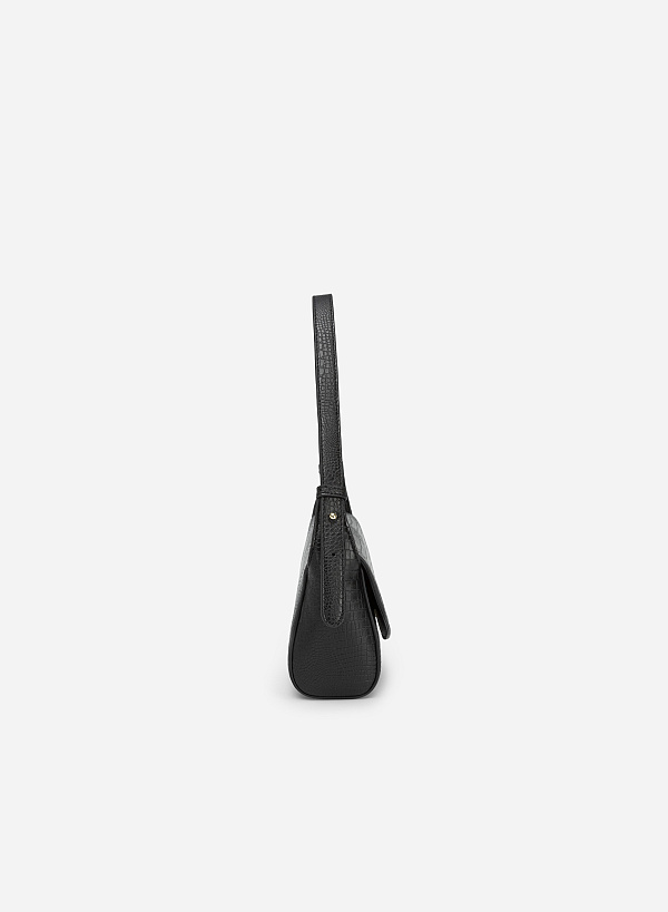 ワニ柄ストラップ付ハンドバッグ - SAC 0308 - ブラック - VASCARA