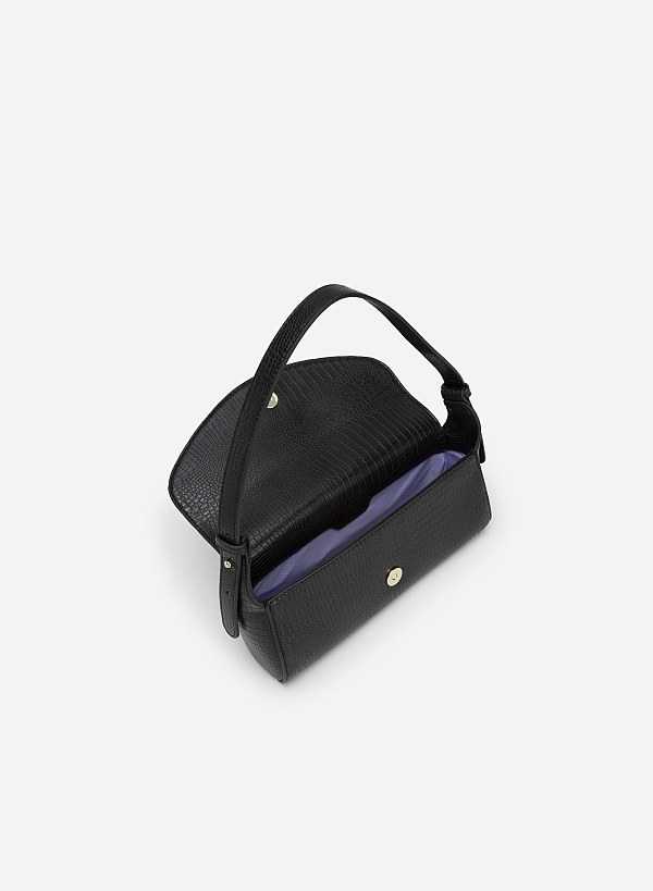 ワニ柄ストラップ付ハンドバッグ - SAC 0308 - ブラック - VASCARA