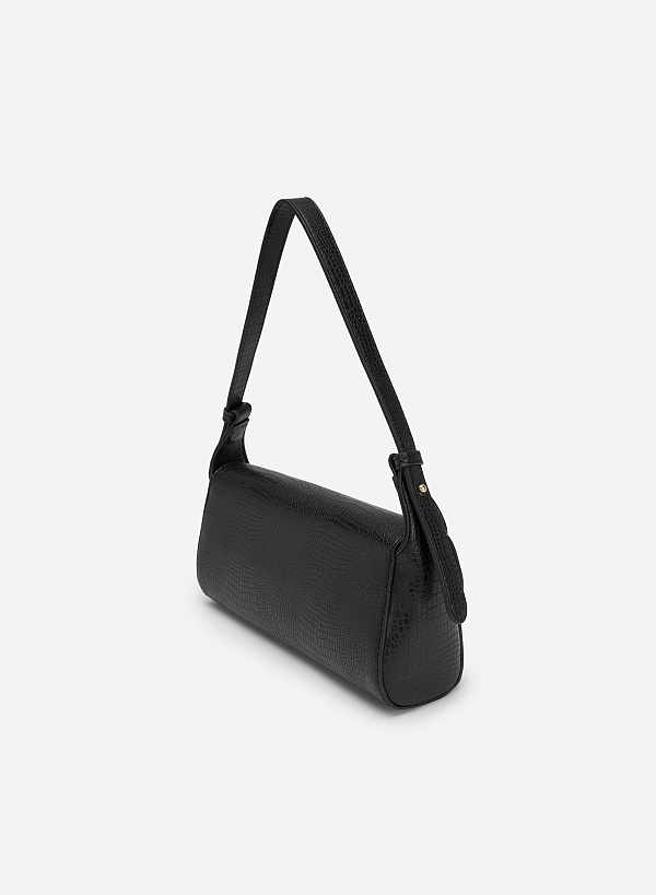 ワニ柄ストラップ付ハンドバッグ - SAC 0308 - ブラック - VASCARA