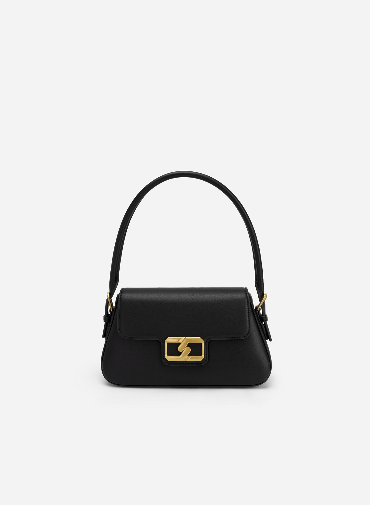 Geometric Lock Belt Handle Premium Hobo Bag - SAC 0311 - Black - vascara.com