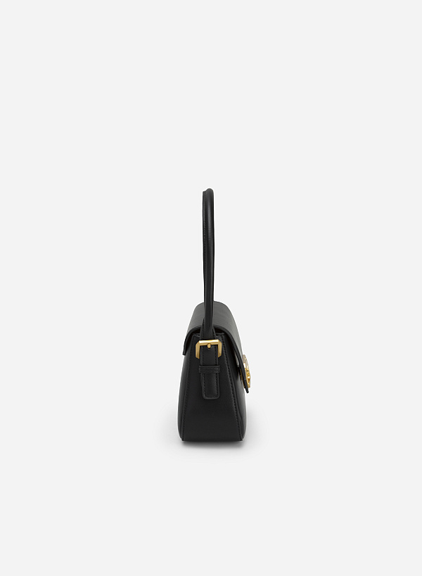 Geometric Lock Belt Handle Premium Hobo Bag - SAC 0311 - Black - VASCARA