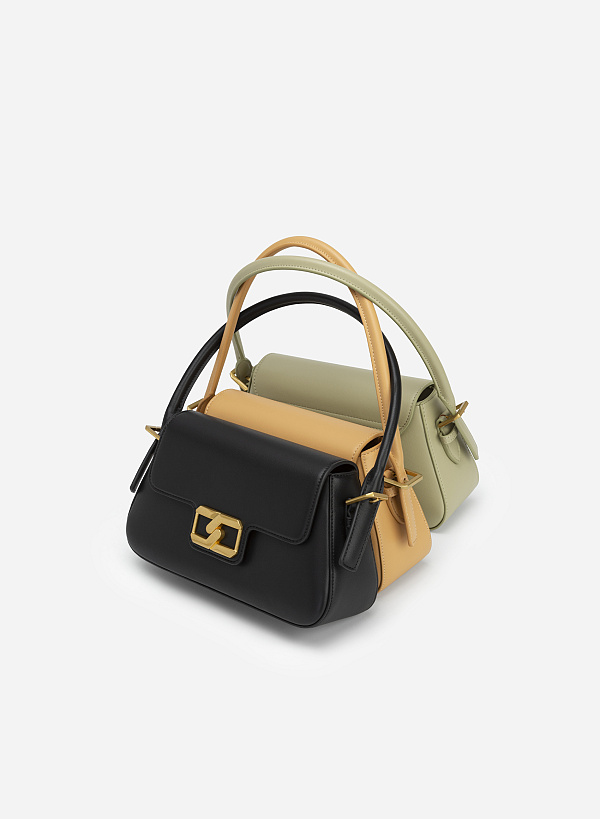 Geometric Lock Belt Handle Premium Hobo Bag - SAC 0311 - Black - VASCARA
