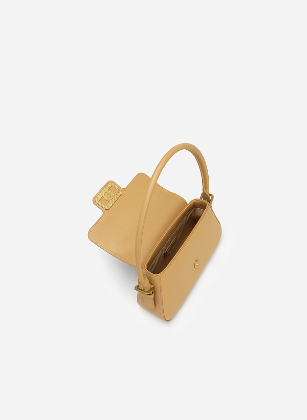 Geometric Lock Belt Handle Premium Hobo Bag - SAC 0311 - Brown - VASCARA