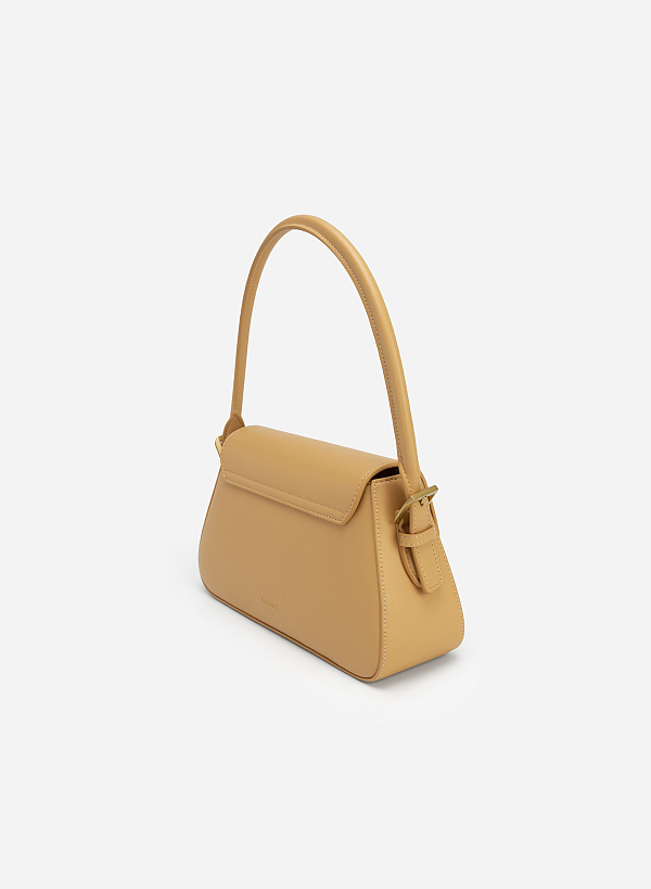 Geometric Lock Belt Handle Premium Hobo Bag - SAC 0311 - Brown - VASCARA