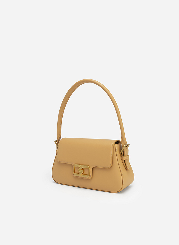 Geometric Lock Belt Handle Premium Hobo Bag - SAC 0311 - Brown - VASCARA