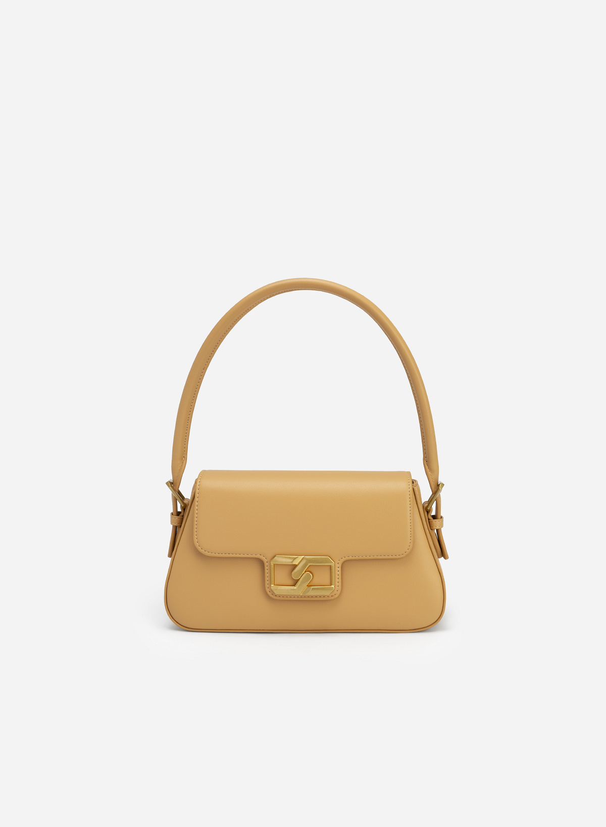 Geometric Lock Belt Handle Premium Hobo Bag - SAC 0311 - Brown - vascara.com