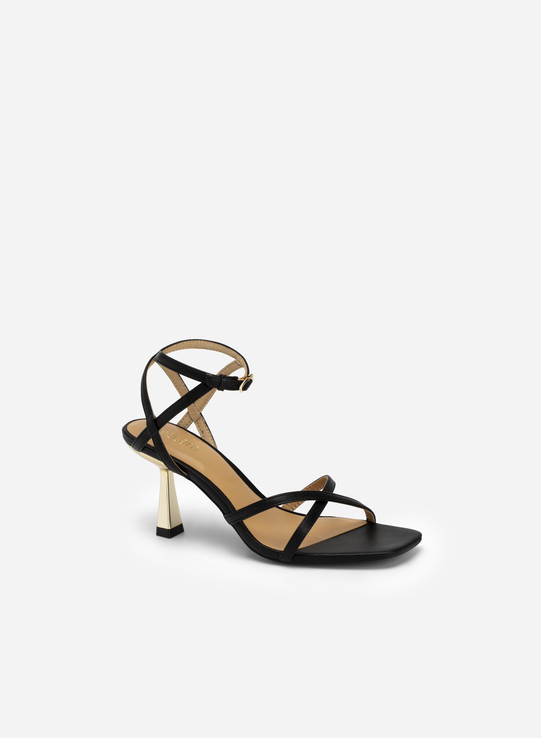 Cross Strap Golden Spool Heel Sandals - PUM 0719 - Black | VASCARA
