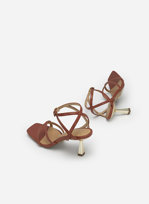 Cross Strap Golden Spool Heel Sandals - PUM 0719 - Dark orange - VASCARA