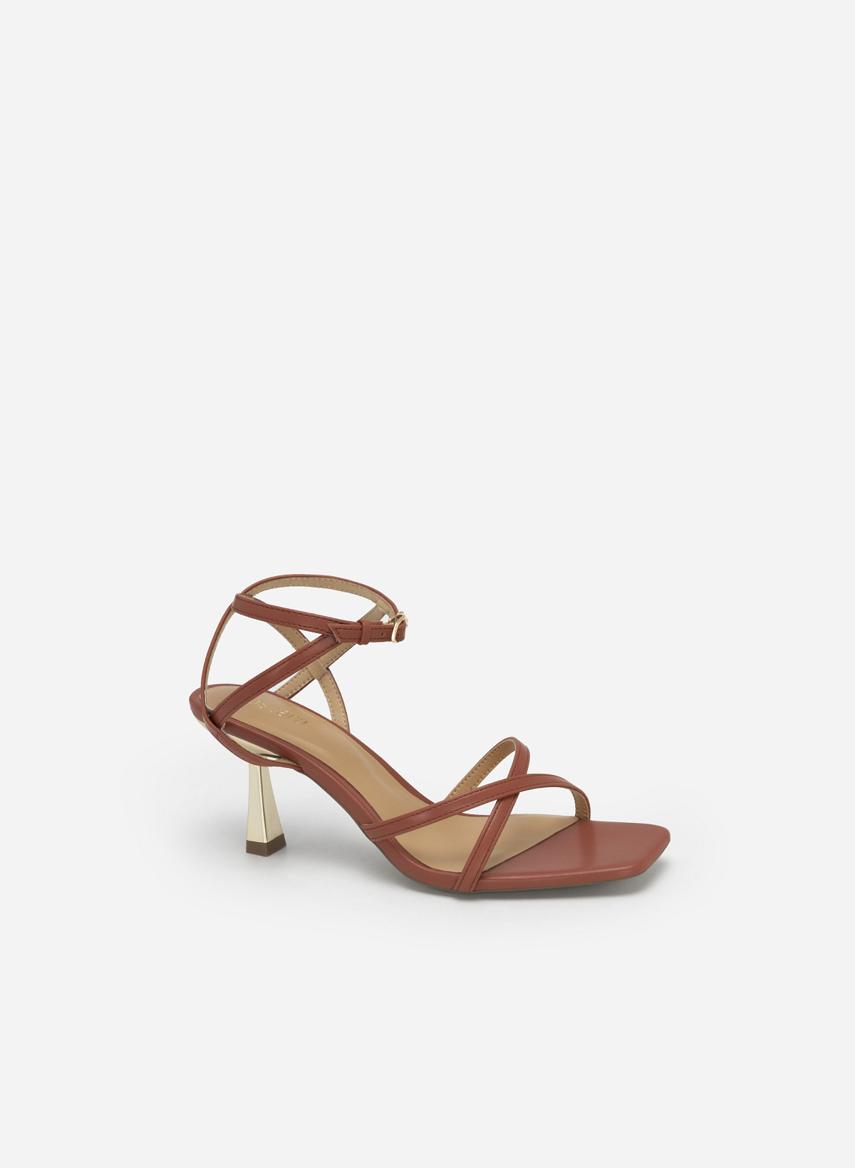 Cross Strap Golden Spool Heel Sandals - PUM 0719 - Dark orange - vascara.com