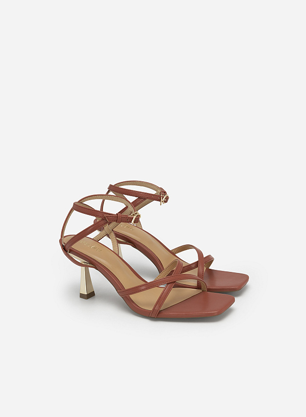 Cross Strap Golden Spool Heel Sandals - PUM 0719 - Dark orange - VASCARA