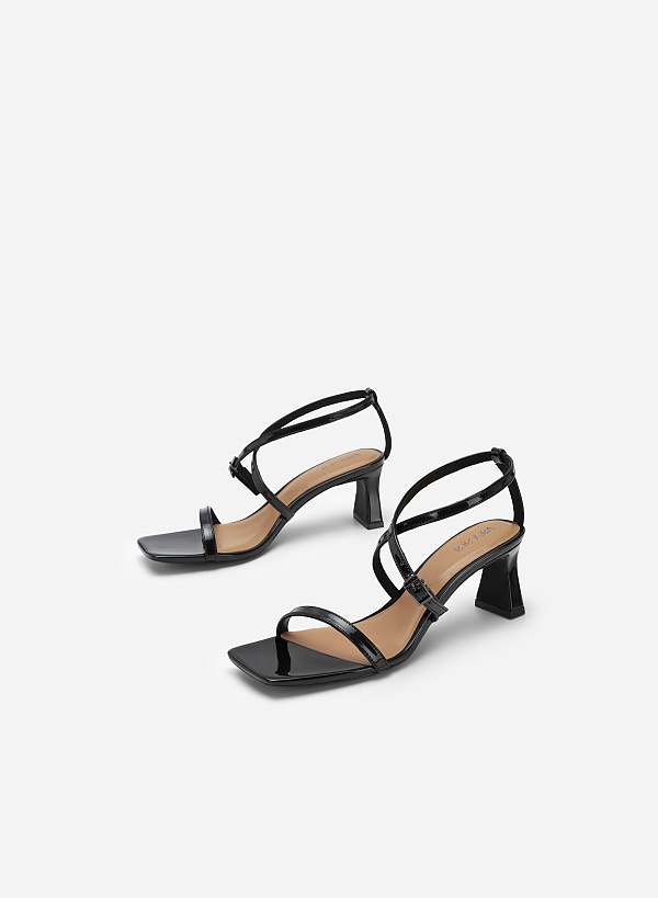 Skinny Cross Strap Square Toe Sandals - PUM 0730 - Black - VASCARA