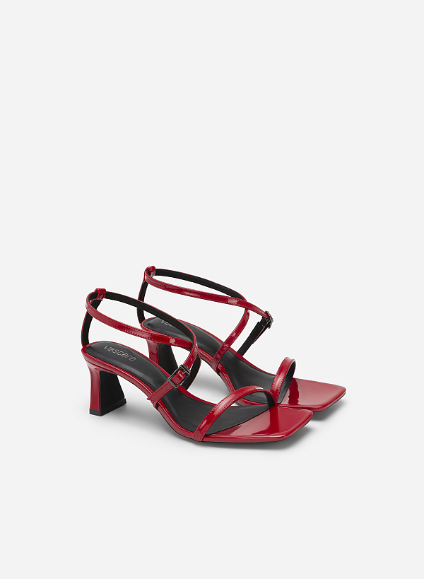 Skinny Cross Strap Square Toe Sandals - PUM 0730 - Red - VASCARA