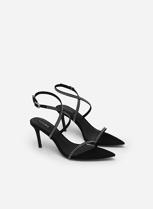 Splendid Night Collection - Crystal Embellished Skinny Strap Sandals - PUM 0741 - Black - VASCARA
