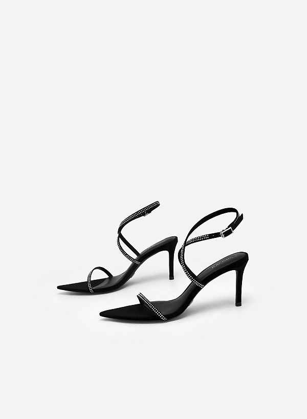 Splendid Night Collection - Crystal Embellished Skinny Strap Sandals - PUM 0741 - Black - VASCARA