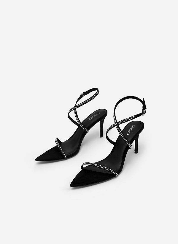 Splendid Night Collection - Crystal Embellished Skinny Strap Sandals - PUM 0741 - Black - VASCARA