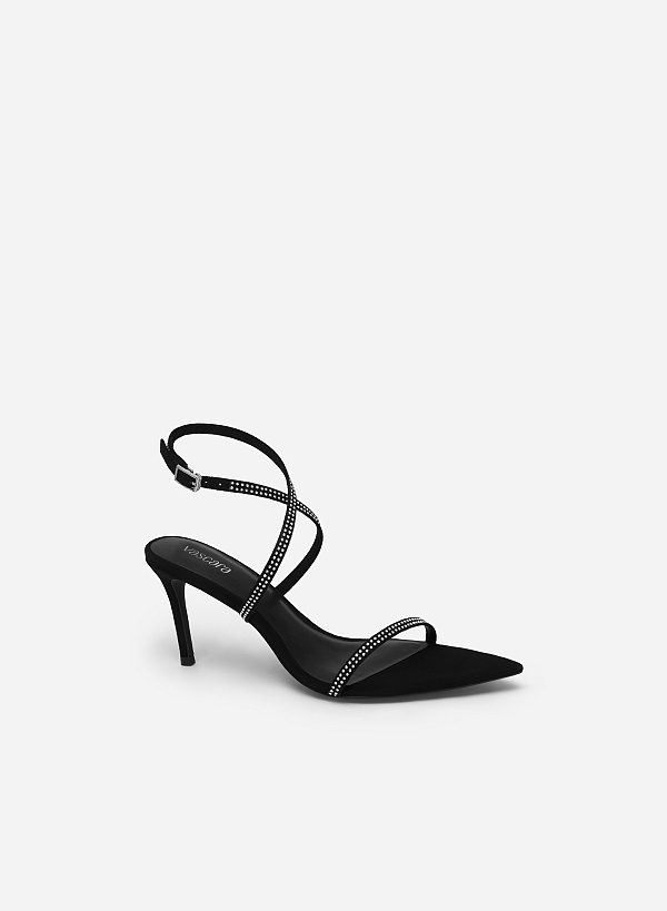 Splendid Night Collection - Crystal Embellished Skinny Strap Sandals - PUM 0741 - Black - VASCARA