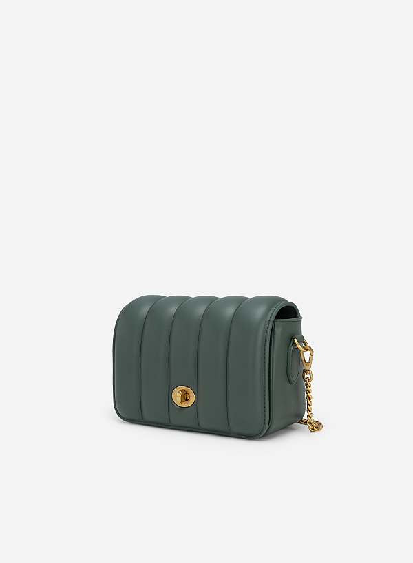 Oval Turn Lock Quilted Flap Crossbody Bag - MES 0205 - Mint - VASCARA