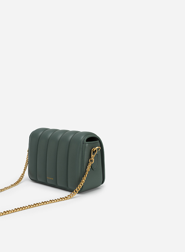 Oval Turn Lock Quilted Flap Crossbody Bag - MES 0205 - Mint - VASCARA