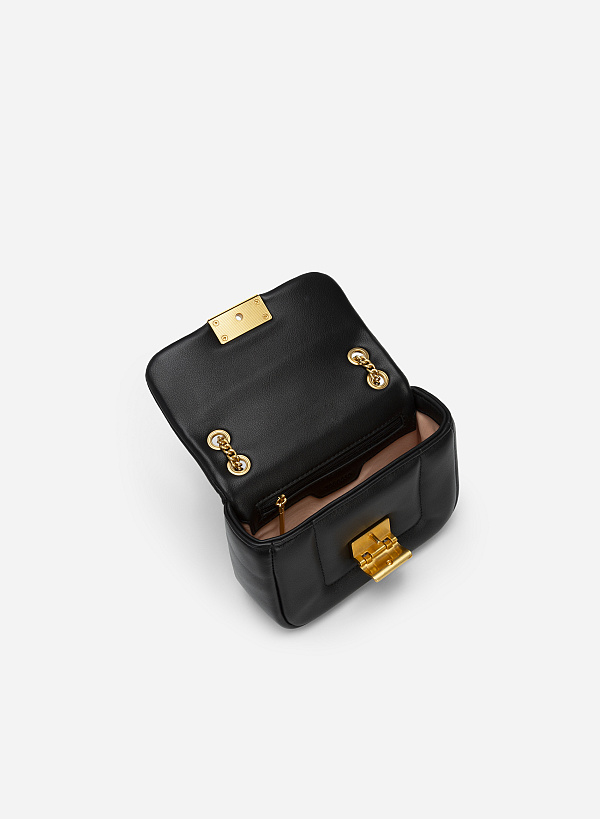 Túi Đeo Chéo May Chỉ Nổi Khóa Gold - SHO 0208 - Màu Đen - VASCARA