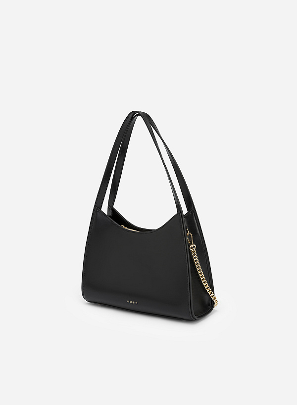 Chain-Mixed Strap Hobo Bag - TTE 0085 - Black - VASCARA