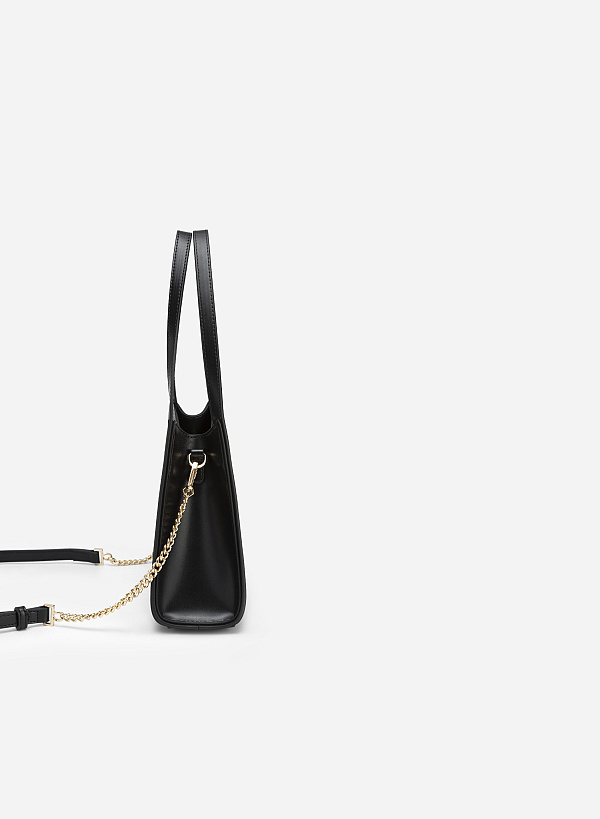 Chain-Mixed Strap Hobo Bag - TTE 0085 - Black - VASCARA
