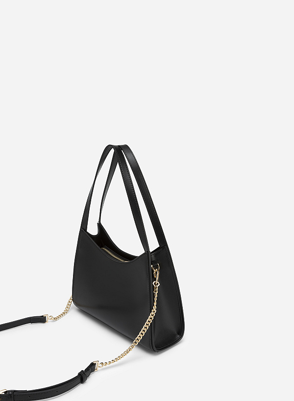 Chain-Mixed Strap Hobo Bag - TTE 0085 - Black - VASCARA