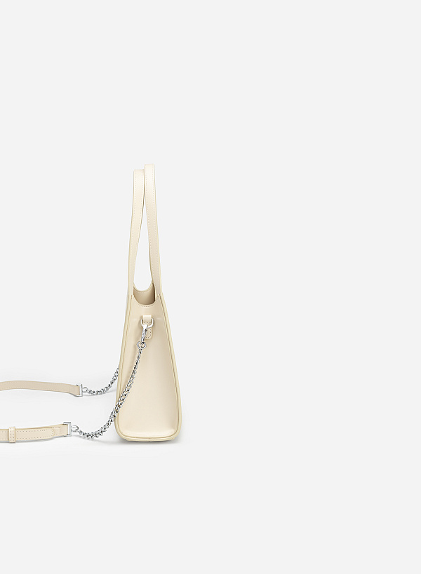 Chain-Mixed Strap Hobo Bag - TTE 0085 - Cream - VASCARA